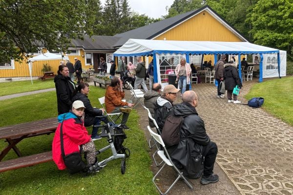Besökare som rör sig kring bänkar och tält på Parkdagen